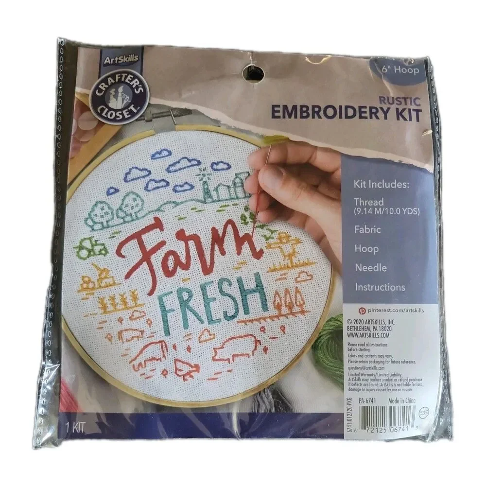 Art Skills Crafter's Closet 'Farm Fresh' Rustic Embroidery Kit 6 in Hoop *NEW*